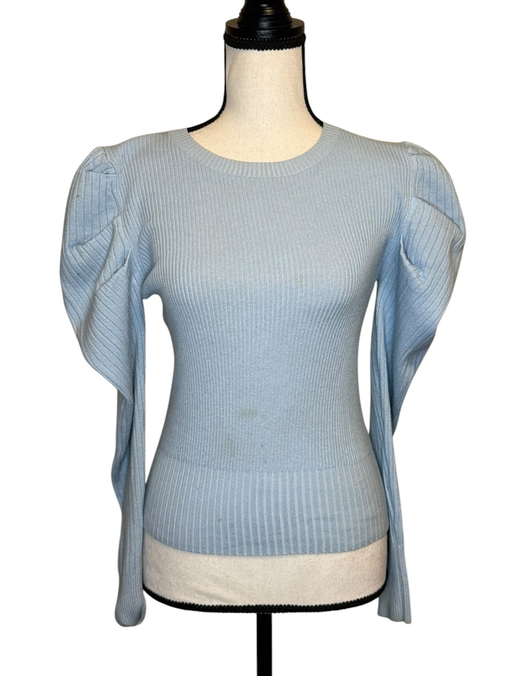 Baby Blue Ribbed Puff Sleeve Sweater